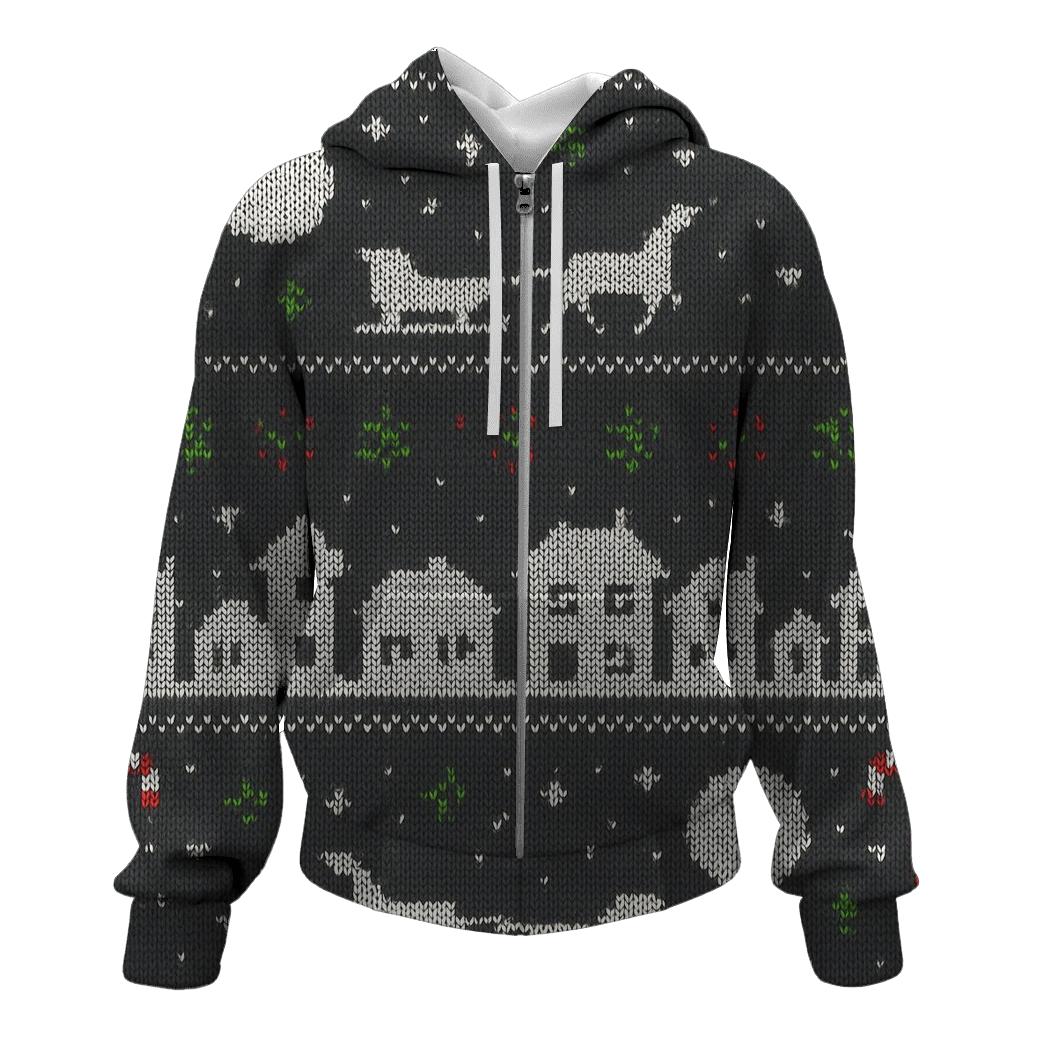 Sleigh Skyline Night Panel Design hoodie designs