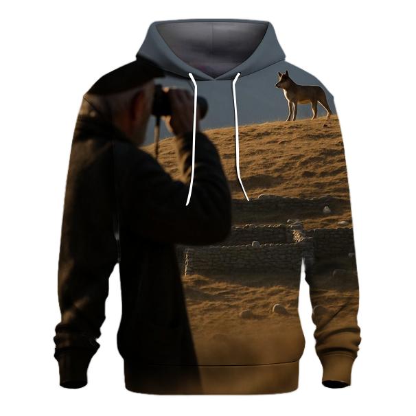 Elderly Shepherd Watching A Wolf At A Distant Ridge pullover hoodies