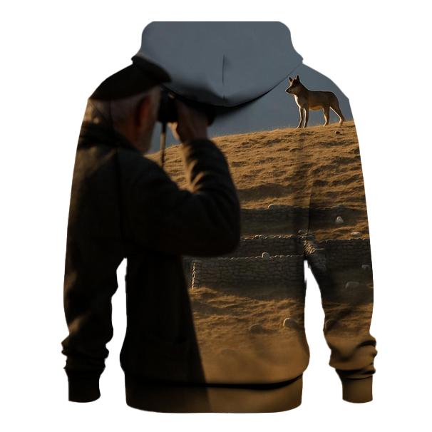 Elderly Shepherd Watching A Wolf At A Distant Ridge pullover hoodies