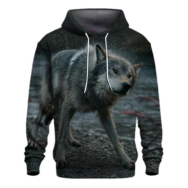 Wolf Shaking Off River Water Beside Salmon Spawning Channel hoodie designs
