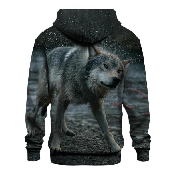 Wolf Shaking Off River Water Beside Salmon Spawning Channel hoodie designs