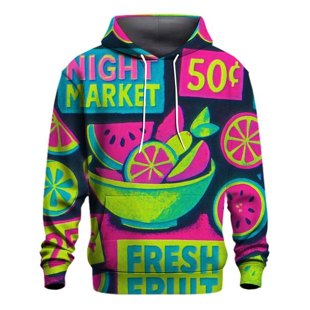 Neon Fruit Night Market Collage designer hoodies