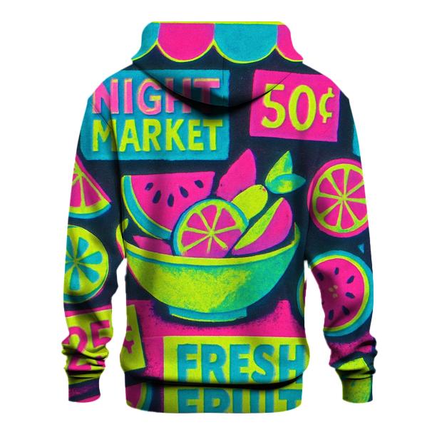 Neon Fruit Night Market Collage designer hoodies