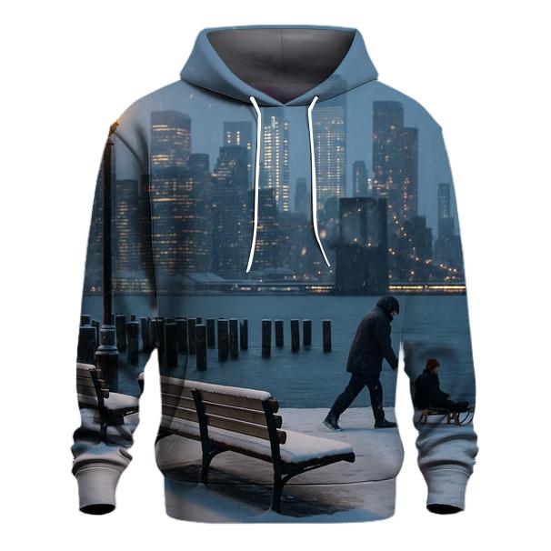 Snowfall Quiet At Brooklyn Bridge Park Skyline View premium hoodies