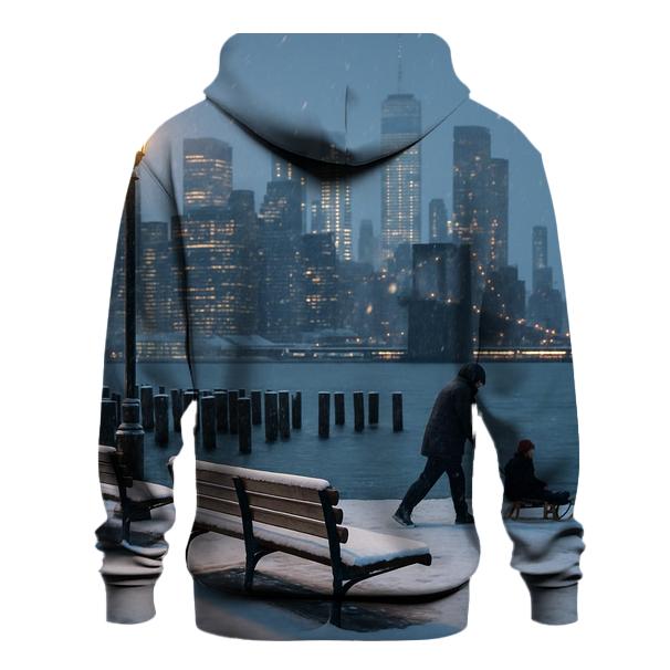 Snowfall Quiet At Brooklyn Bridge Park Skyline View premium hoodies