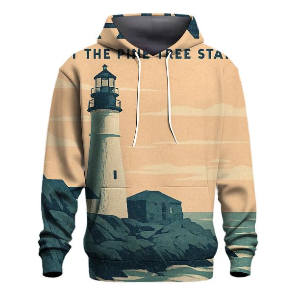Cracked Paint 1940s Coastal Lighthouse Travel Print heavyweight hoodies