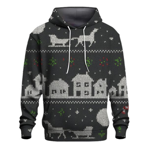 Sleigh Skyline Night Panel Design heavyweight hoodies