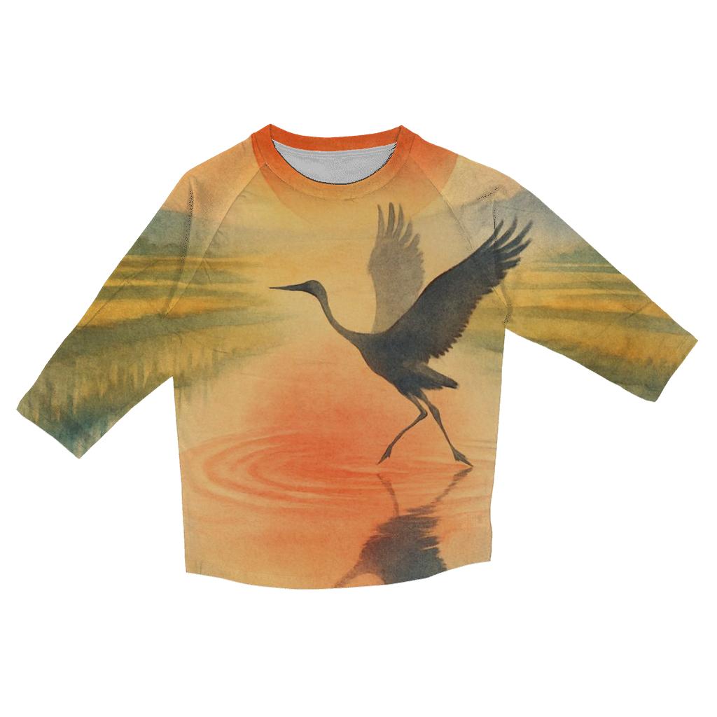 Japan Watercolor Crane Sun stylish quarter sleeve tops