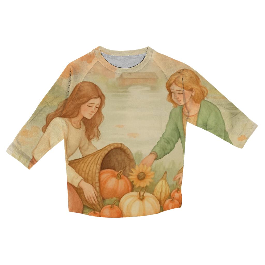 Cornucopia Riverbank Picnic Blessing designer 3/4 sleeve blouses