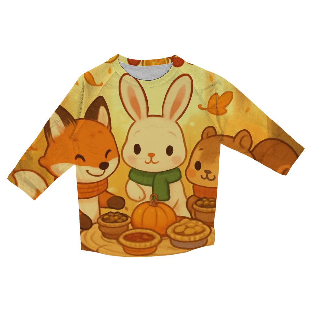 Woodland Animals Harvest Banquet trendy 3/4 sleeve tops