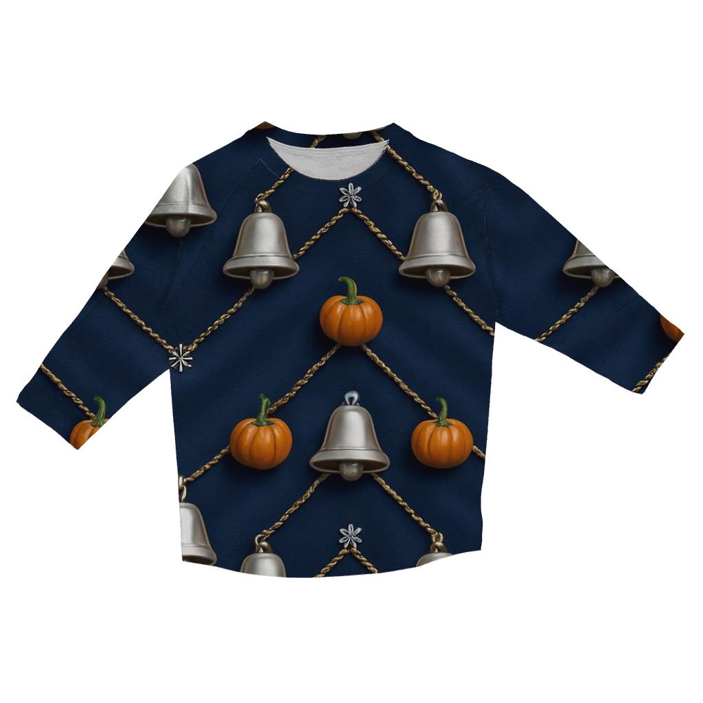 Silver Bell Pumpkin Chevron On Navy Background trendy 3/4 sleeve tops