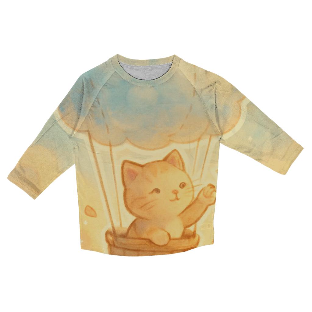 Sunrise Balloon Basket Kitten printed three quarter sleeve shirts