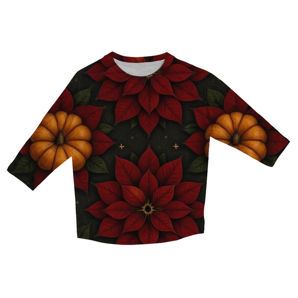 Poinsettia Pumpkin Rosette Tessellation On Charcoal Background personalized 3/4 sleeve tees