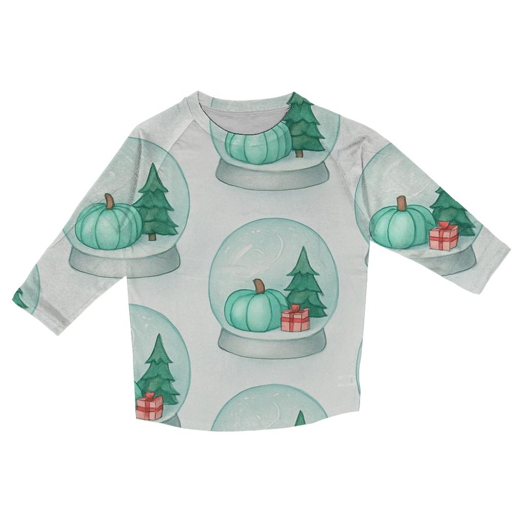 Mint Snow Globe Pumpkins On Light Gray Background designer 3/4 sleeve blouses