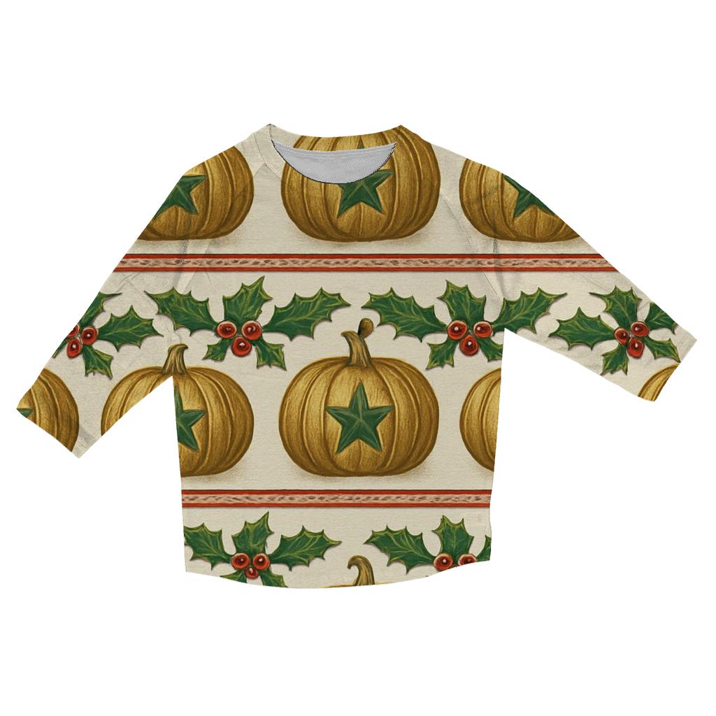 Golden Star Pumpkin Border Stripes On Ivory Background fashion 3/4 sleeve shirts