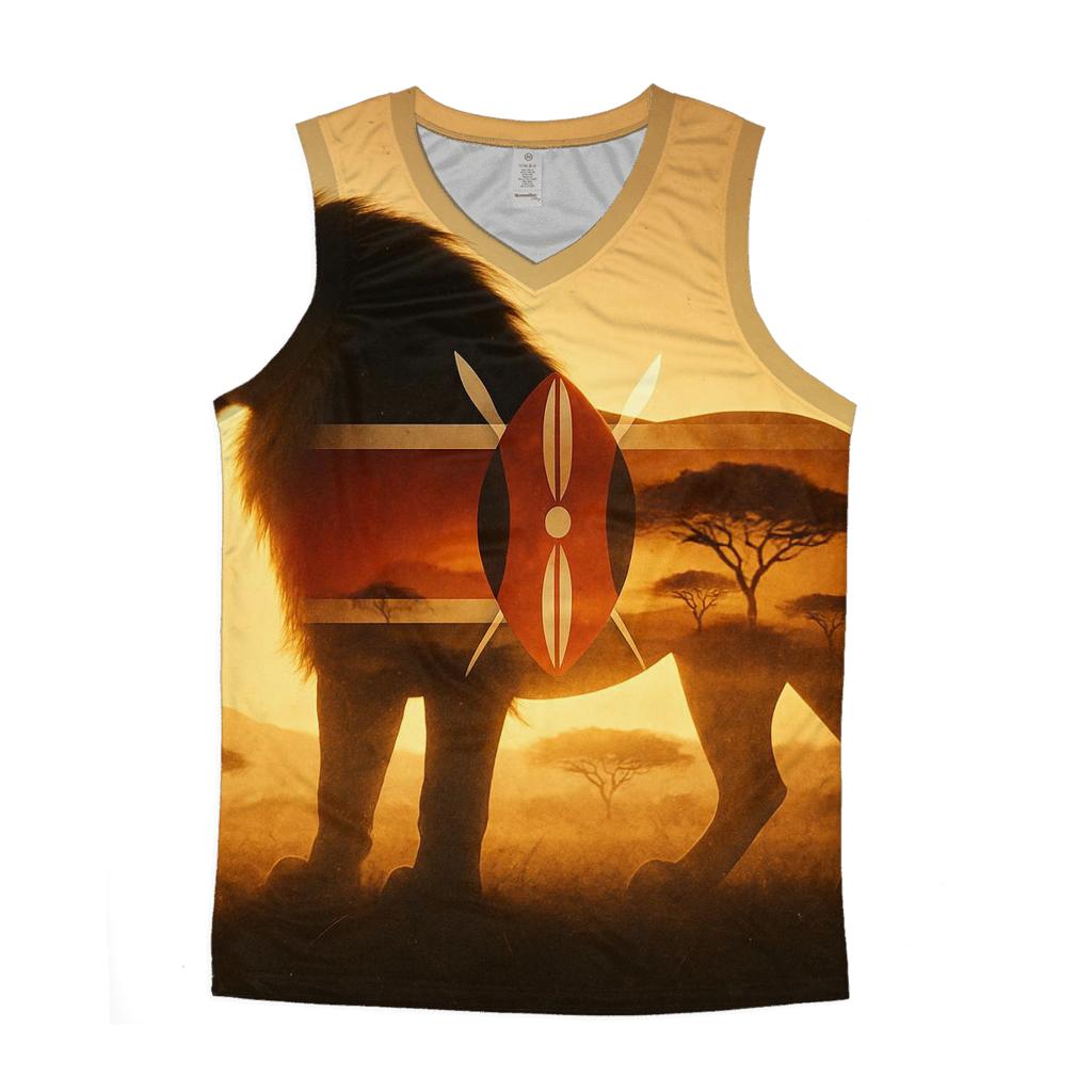Kenya Savannah Double Exposure Roar cotton sleeveless tops