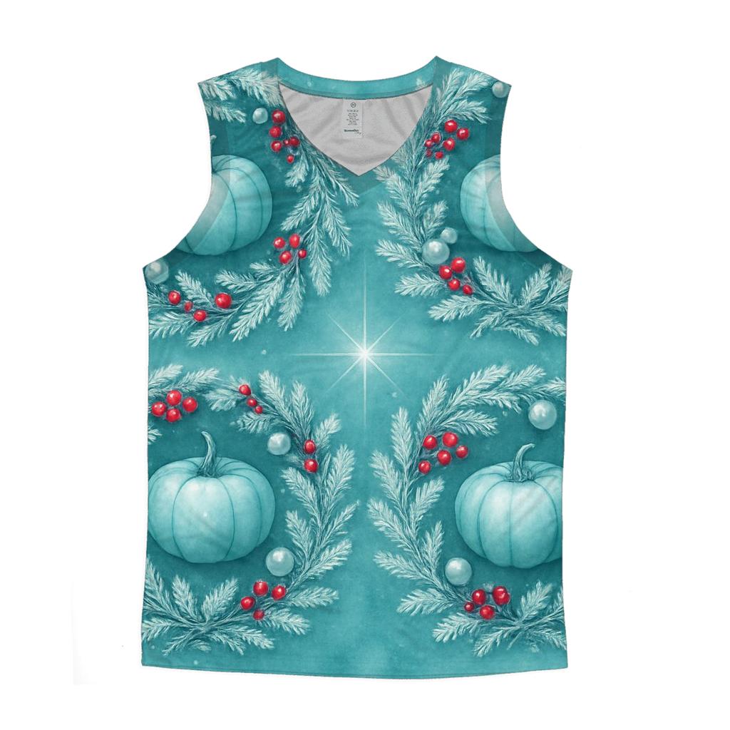 Teal Frost Pumpkin Wreath Tiles On Colored Background graphic print tank tops