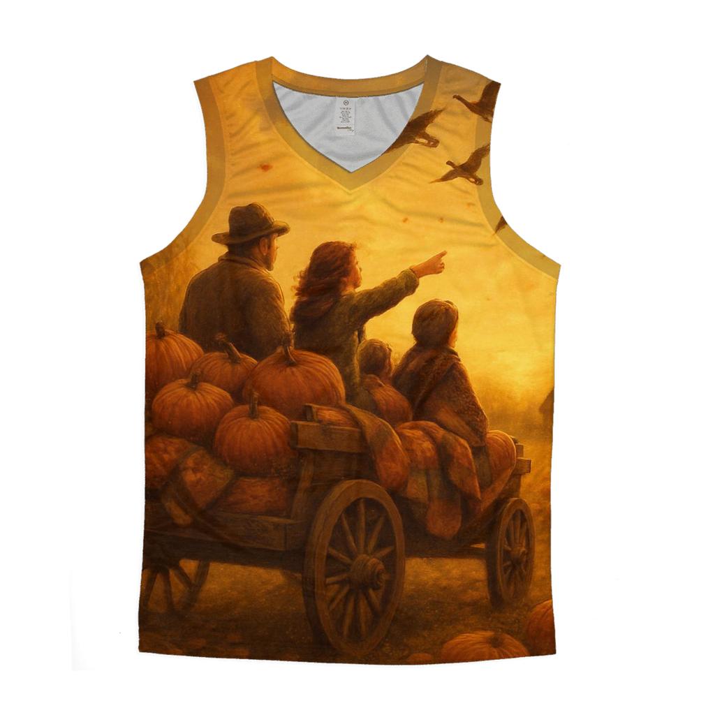 Pumpkin Patch Sunset Wagon Ride cotton sleeveless tops