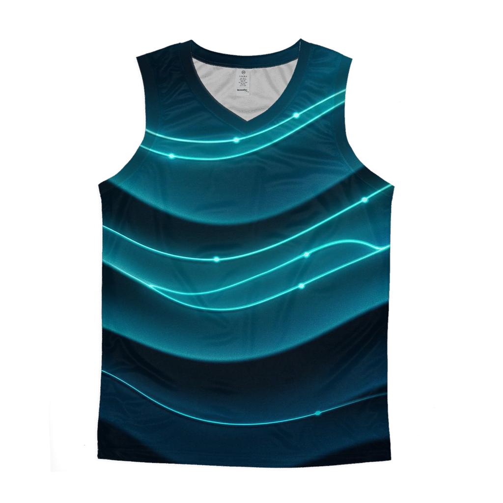 Teal Velvet Wave Circuit graphic print tank tops