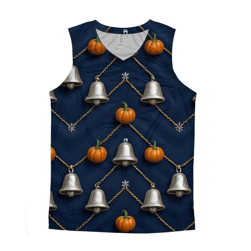 Silver Bell Pumpkin Chevron On Navy Background custom tank tops