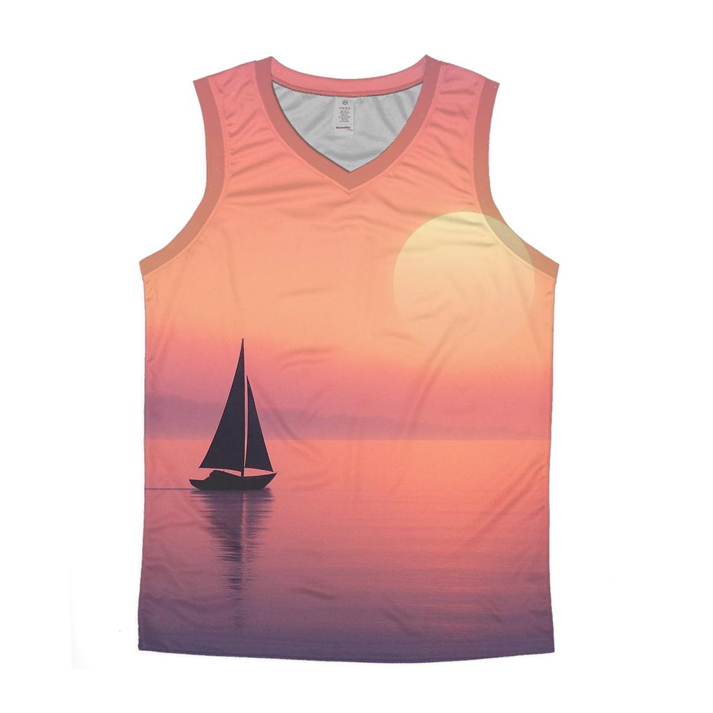 Sailboat In The Gradient Mist sports performance tank tops
