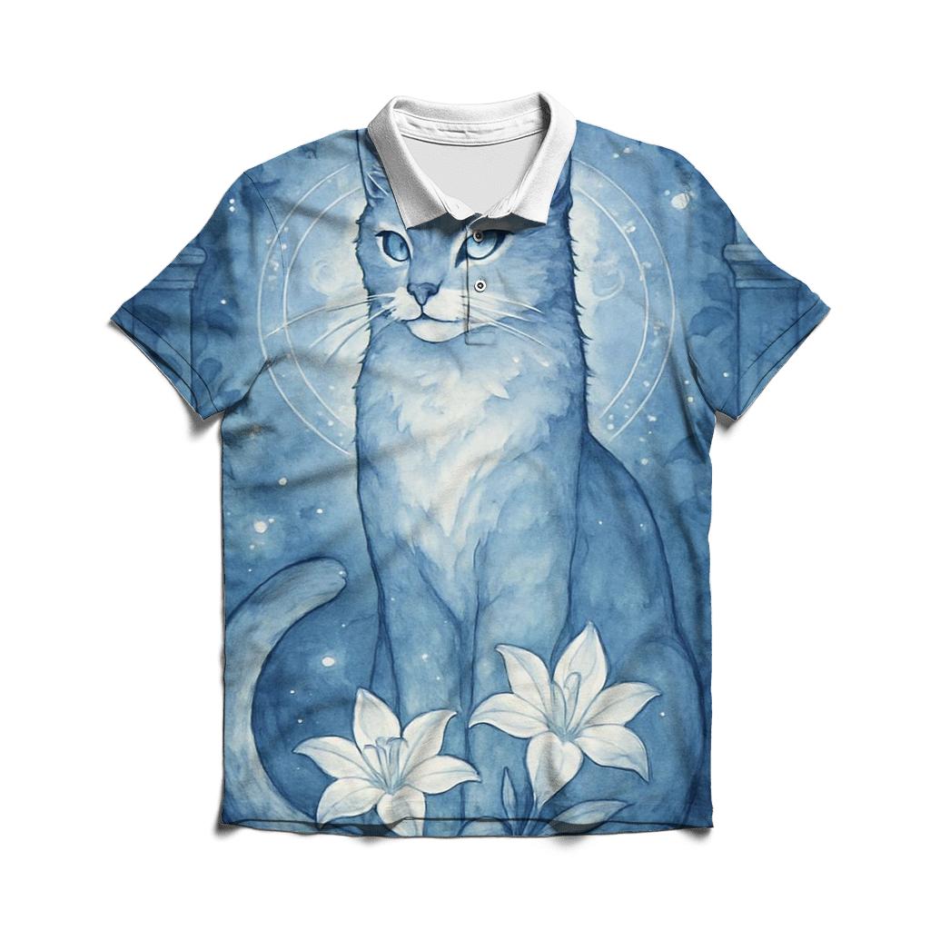 Moonlit Garden Guardian Cat casual sports polo shirts