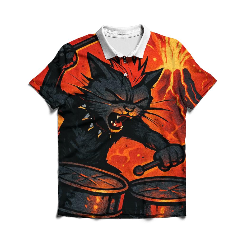 Volcanic Drummer Street Cat branded logo polo shirts