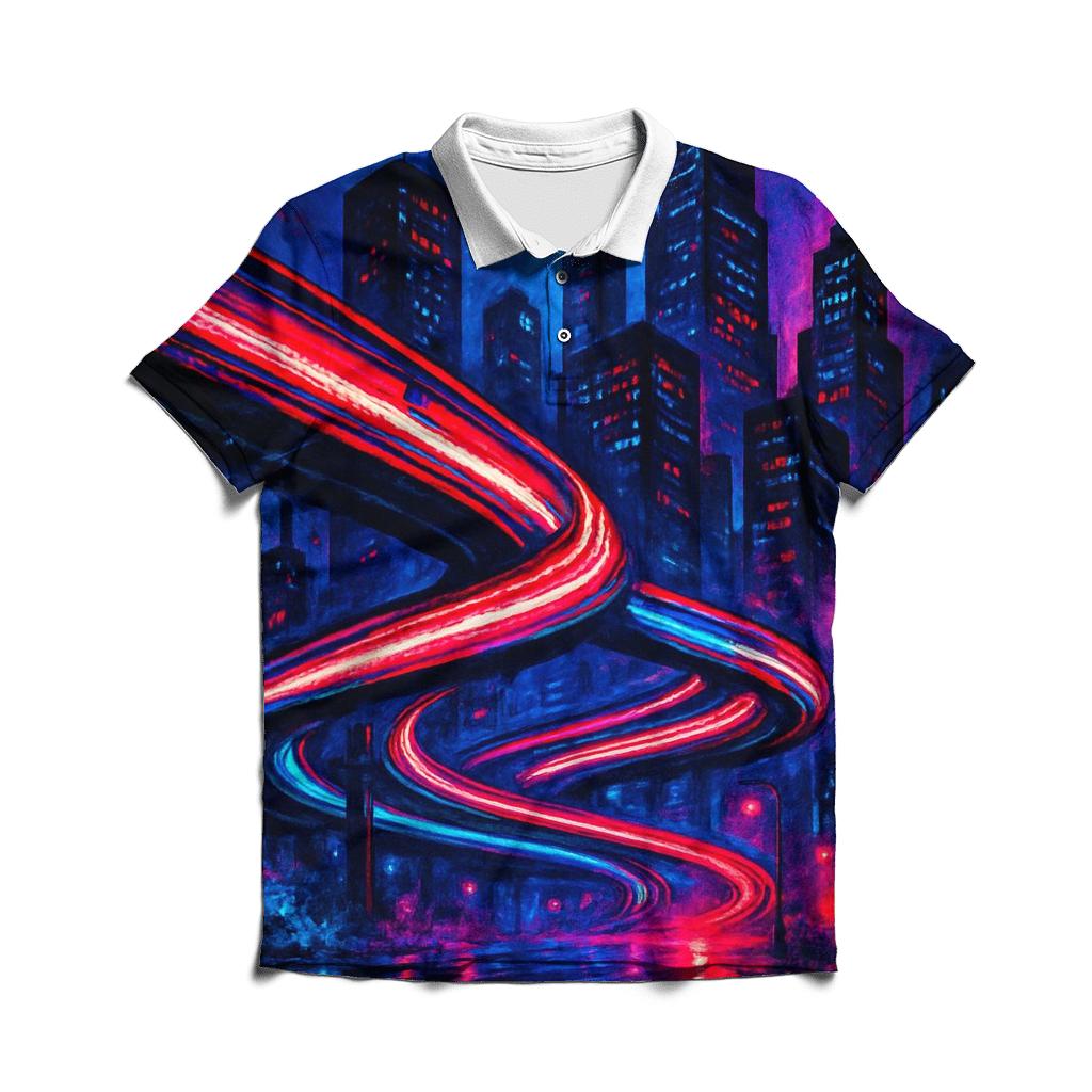 Neon Skyline Stripes stylish collar polo tees