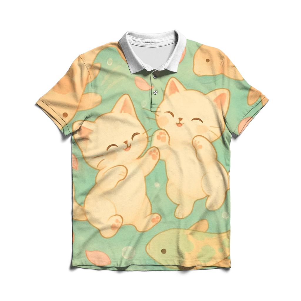 Koi Pond Dream Kittens premium cotton polo shirts