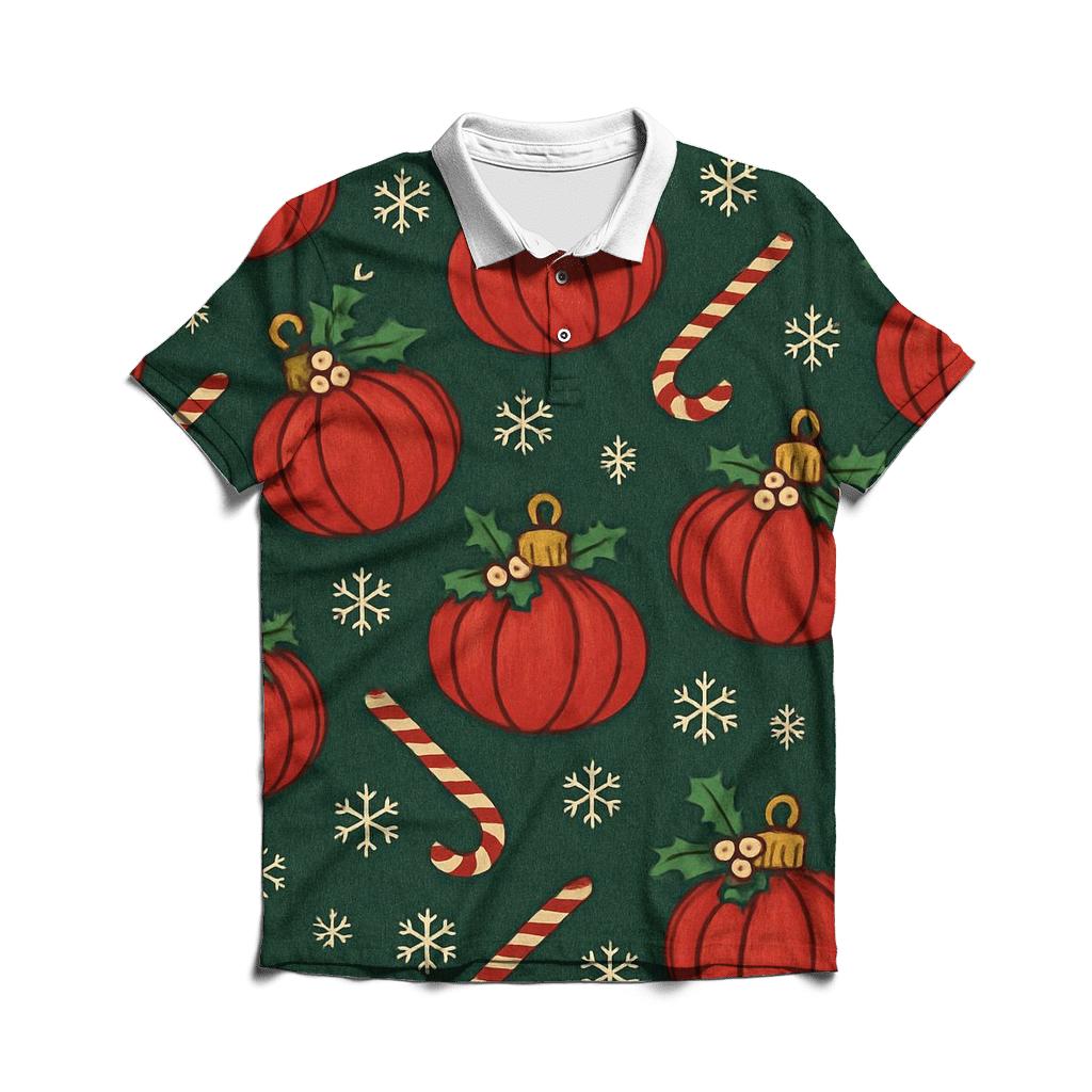 Crimson Pumpkin Ornament Lattice On Midnight Green Background embroidered polo tops