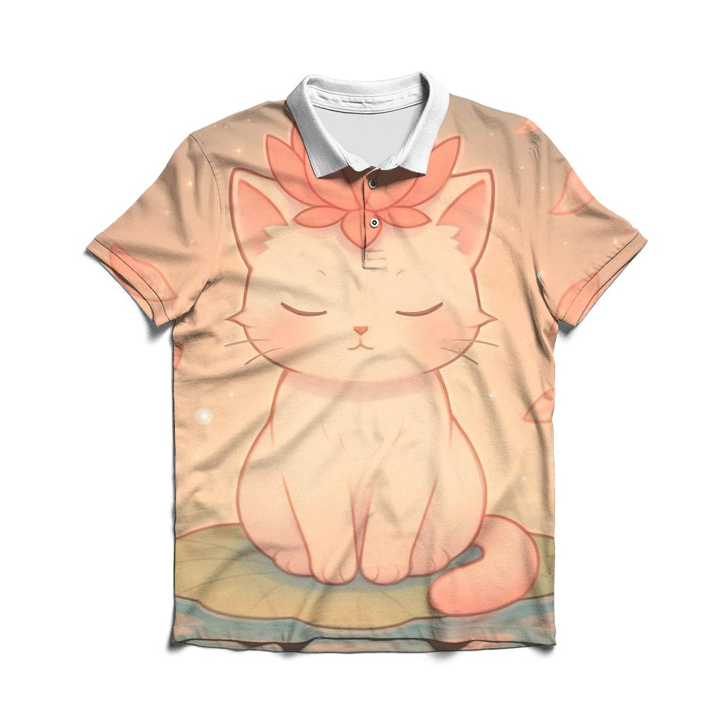 Floating Lotus Crown Cat branded logo polo shirts