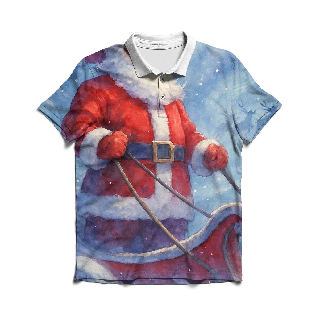 Watercolor Blizzard Sleigh Guardian casual sports polo shirts