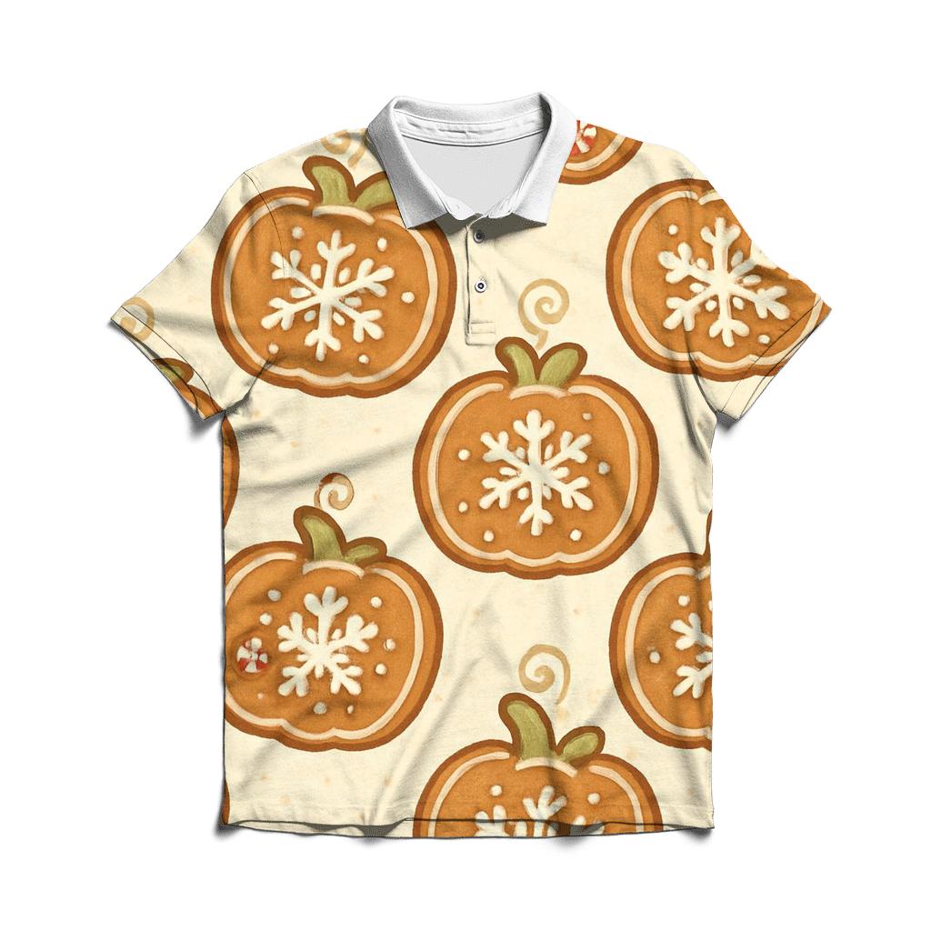 Gingerbread Pumpkin Village Scatter On Cream Background premium cotton polo shirts