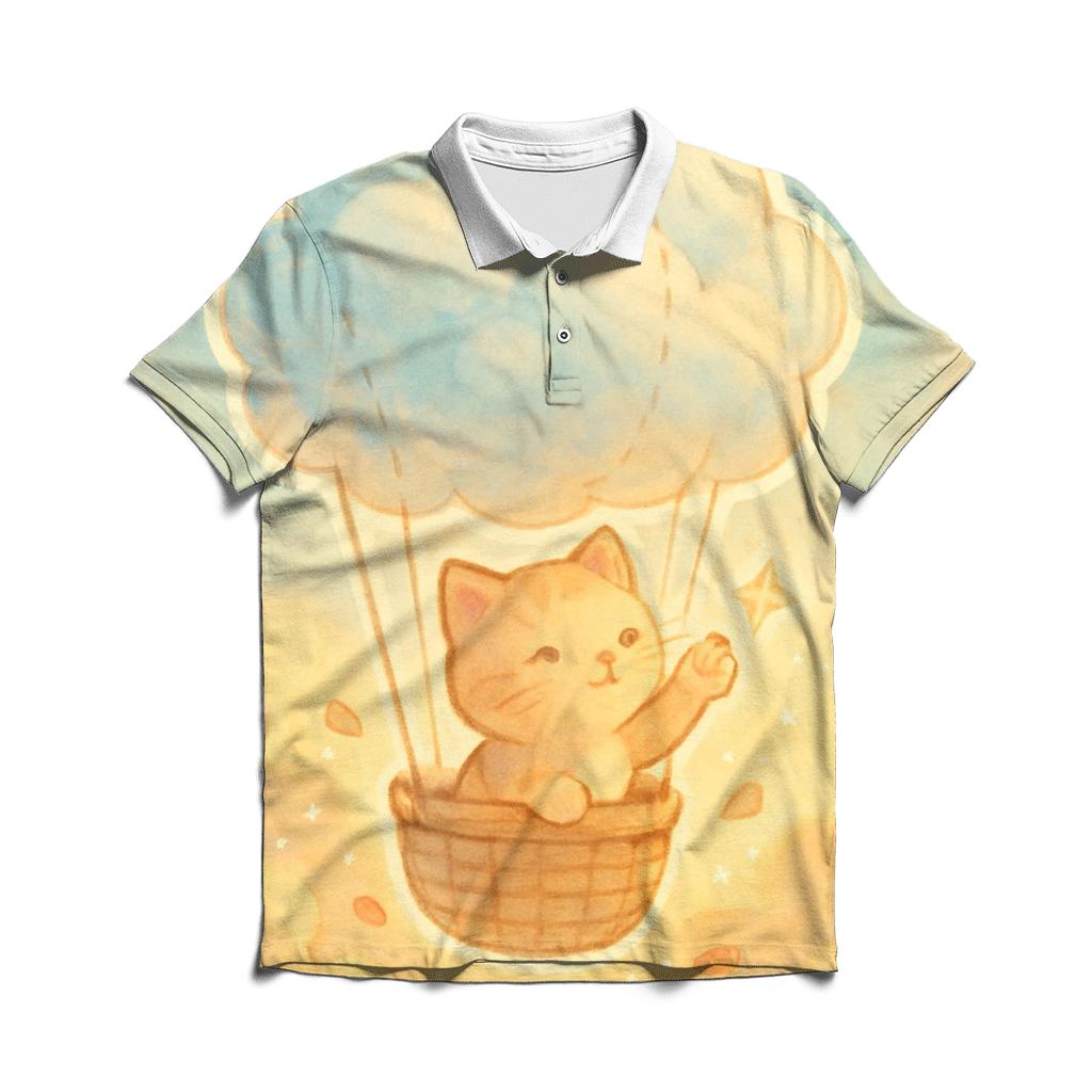 Sunrise Balloon Basket Kitten custom polo shirts