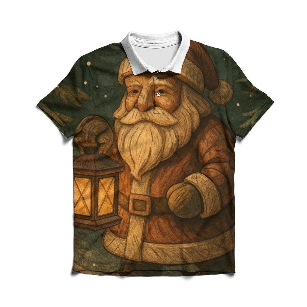 Vintage Wood Carved Lantern Santa designer slim fit polos