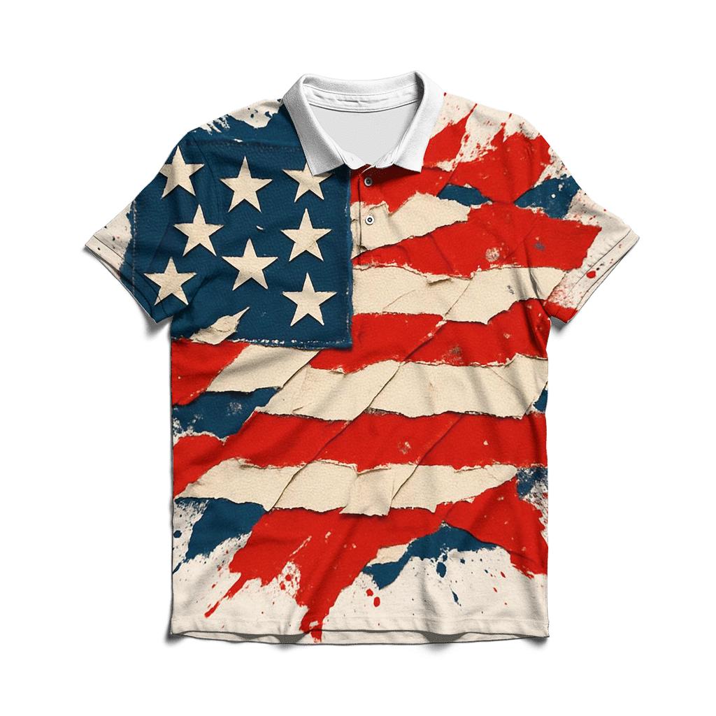 Abstract Patchwork Patriot Collage stylish collar polo tees