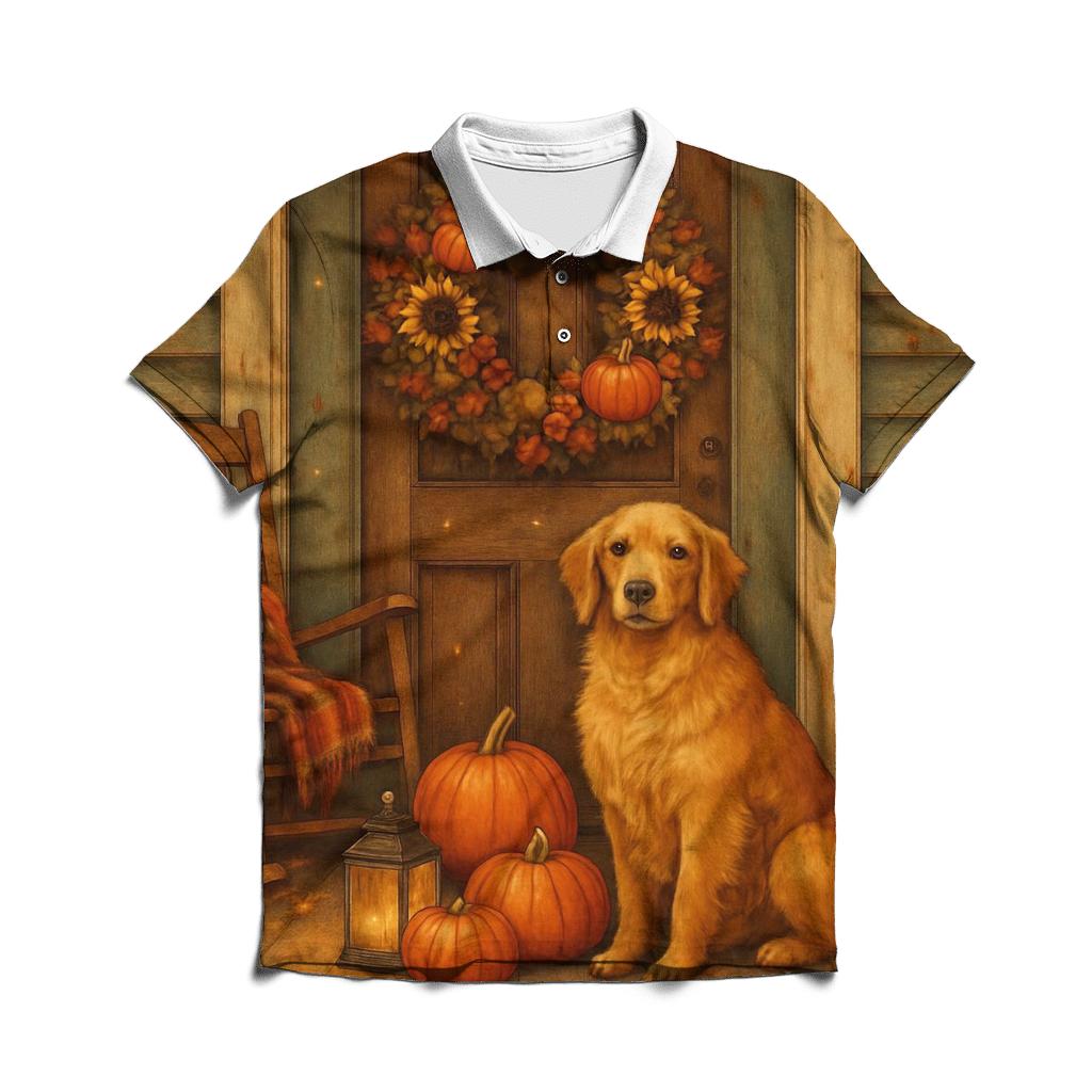 Harvest Wreath Porch Welcome Scene embroidered polo tops