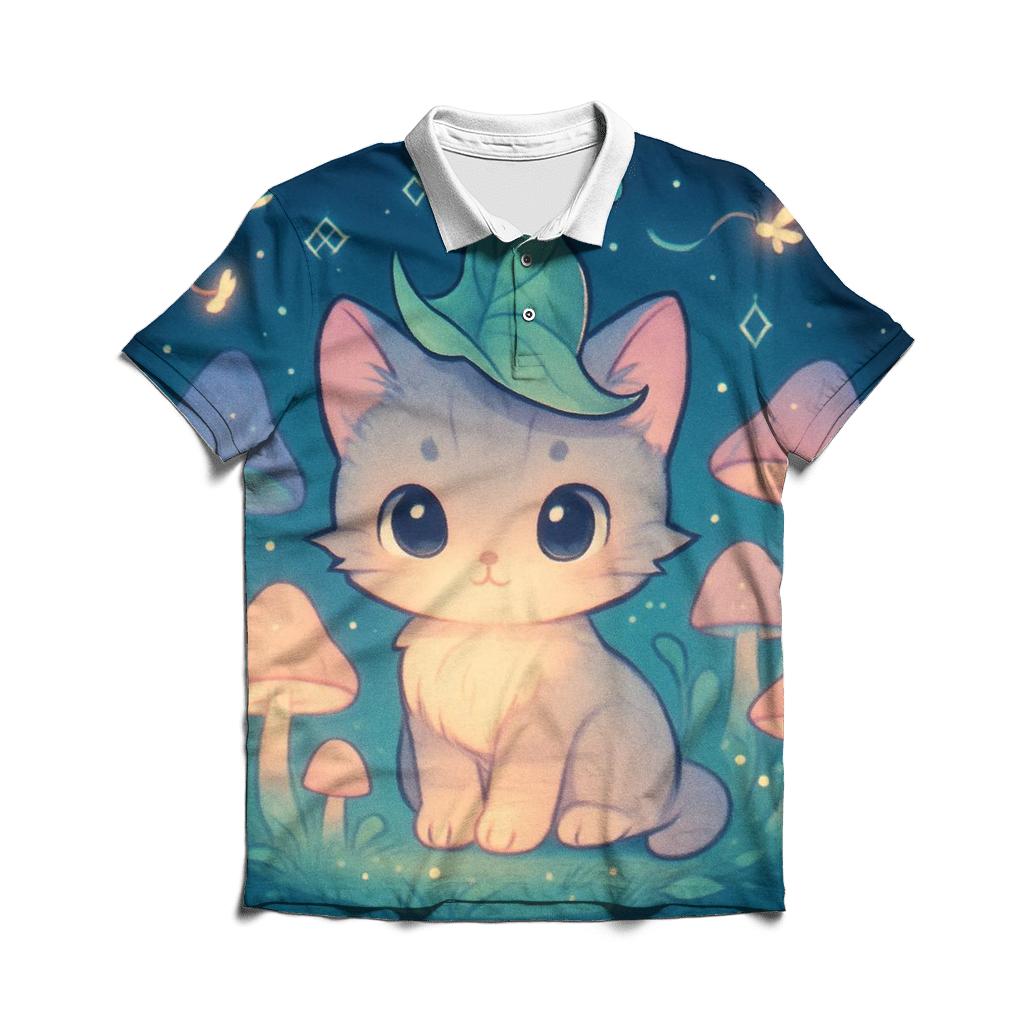 Mushroom Meadow Spell Cat stylish collar polo tees