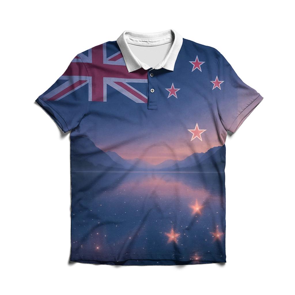 New Zealand Night Sky Reflection custom polo shirts