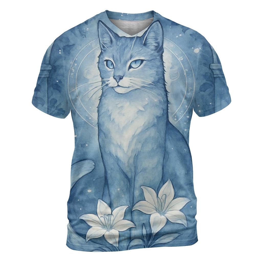 Moonlit Garden Guardian Cat statement graphic shirts