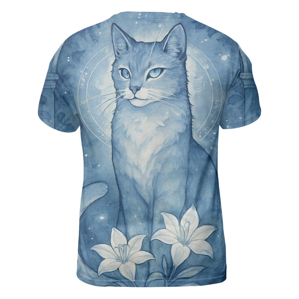 Moonlit Garden Guardian Cat statement graphic shirts