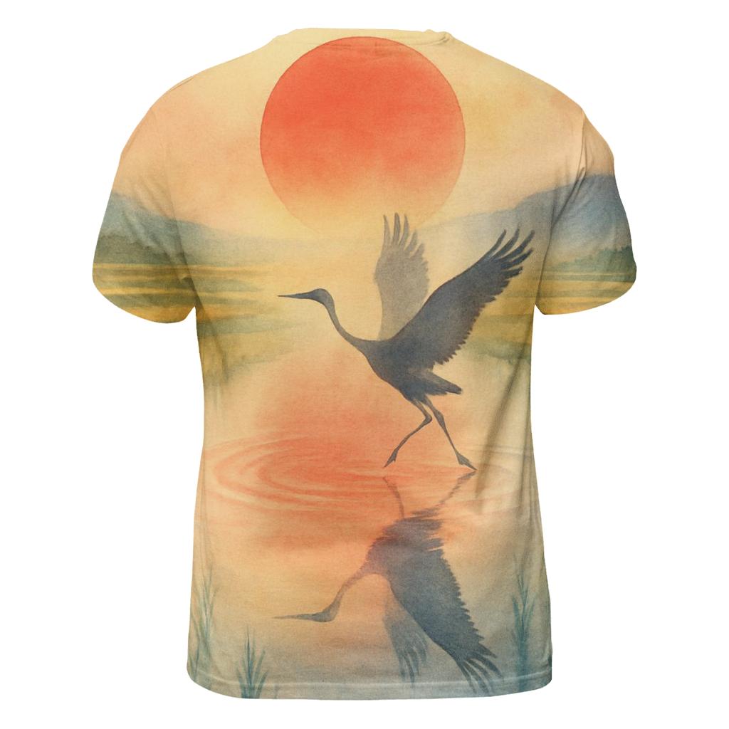 Japan Watercolor Crane Sun custom all-over print shirts