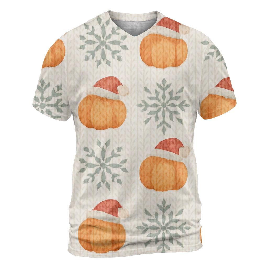 Ivory Knit Pumpkin Snowflake Grid On White Background creative print fashion shirts