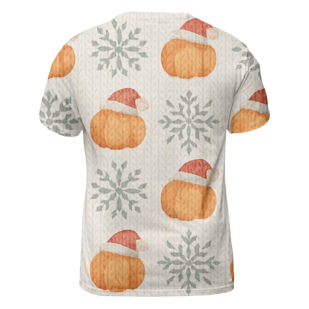 Ivory Knit Pumpkin Snowflake Grid On White Background creative print fashion shirts