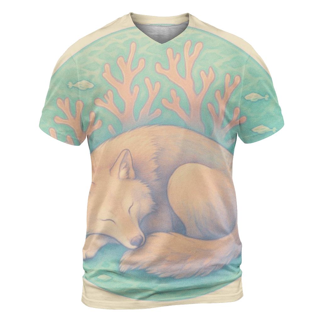 Coral Tide Wolf Dream vibrant all-over design tees