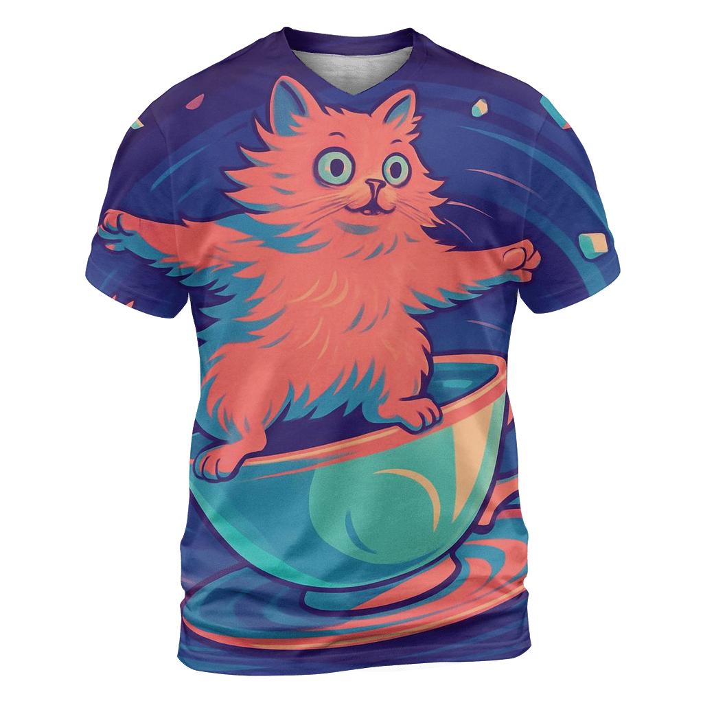 Surreal Teacup Carousel Cat designer pattern shirts