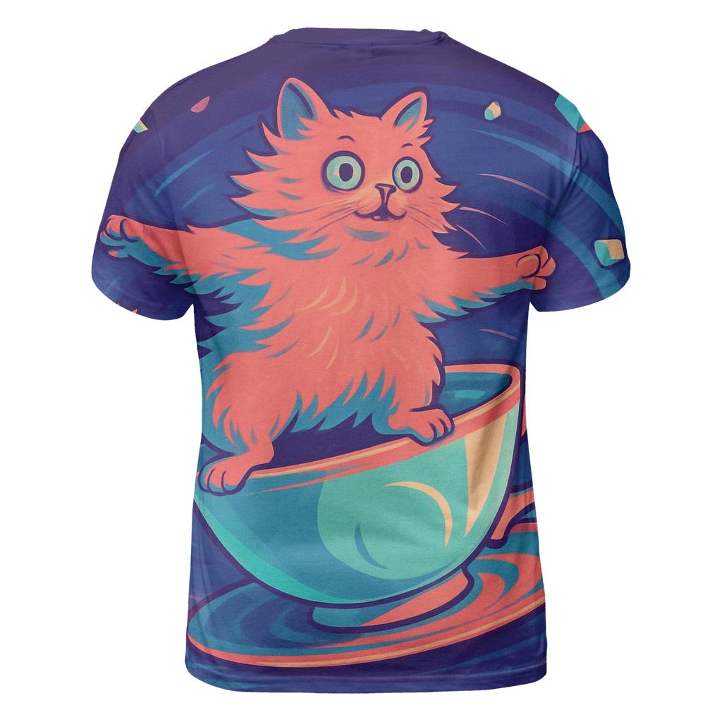 Surreal Teacup Carousel Cat designer pattern shirts