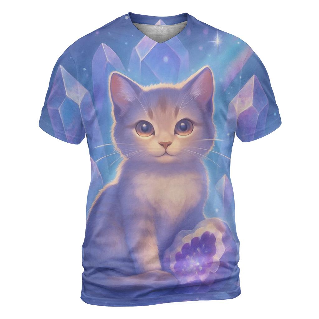 Crystal Cavern Purring Kitten artistic all-over print tops