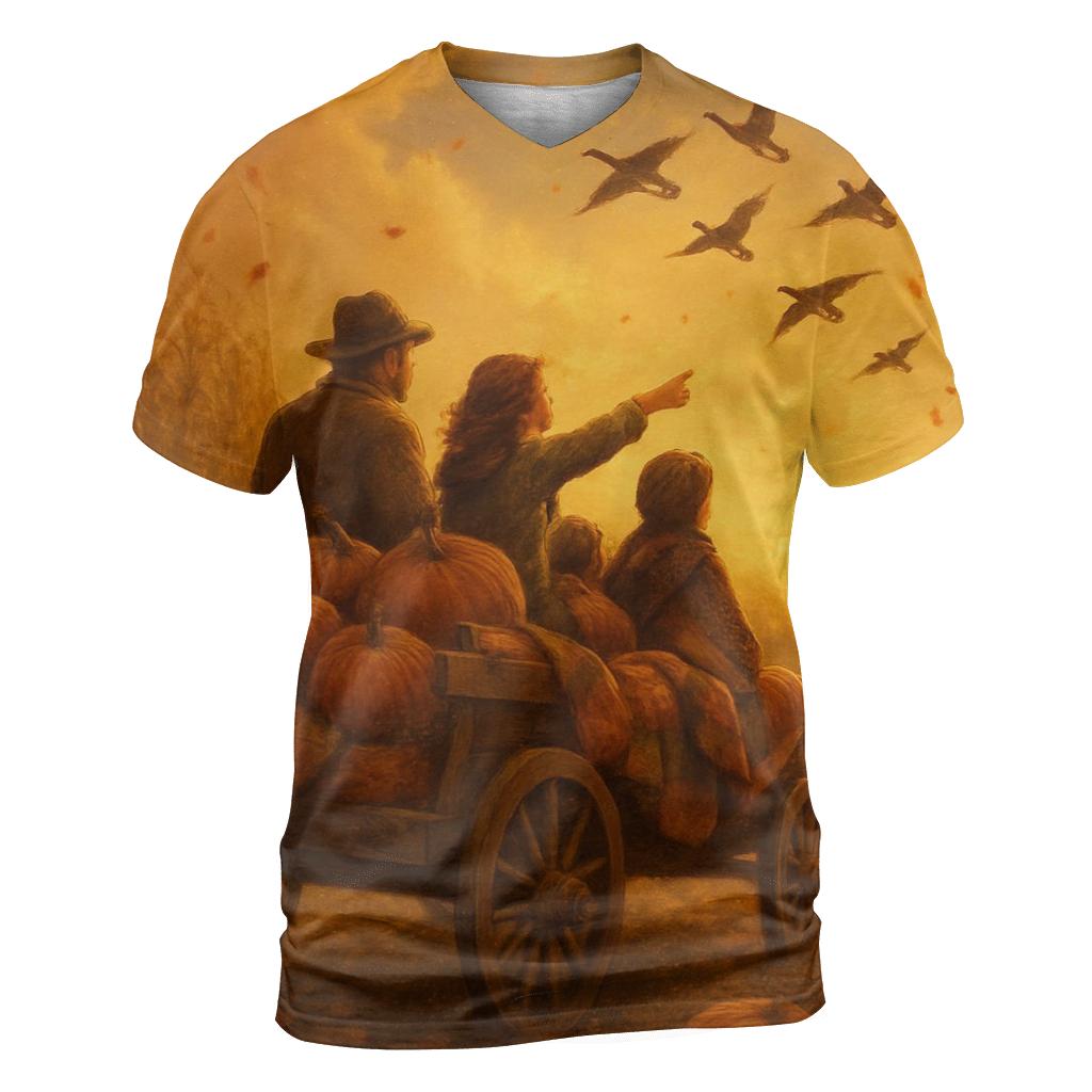 Pumpkin Patch Sunset Wagon Ride artistic all-over print tops