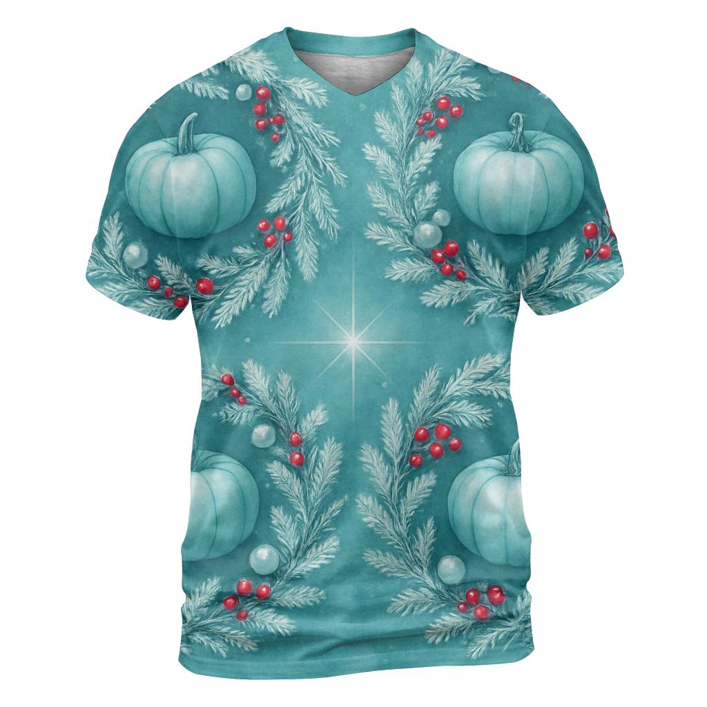 Teal Frost Pumpkin Wreath Tiles On Colored Background custom all-over print shirts